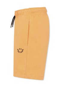 Oranga bomullsshorts med elastisk midja och svart dragsko. Har ordet "FREEDOM" tryckt i svart nära fållen.