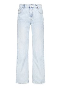 Light blue denim jeans with a wide-leg design, featuring five pockets, belt loops, and subtle fading throughout.