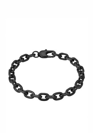 Bracelet en chaîne en métal noir avec des maillons ovales entrelacés et un fermoir sécurisé. Texture lisse avec une finition mate.