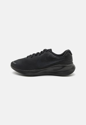 Sort Nike løbesko med mesh-overdel, snørelukning, polstret sål og Nike swoosh-logo på siden.