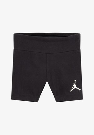 Shorts neri in cotone con una vita alta e un design aderente. Presentano un logo Jumpman bianco sulla gamba sinistra.