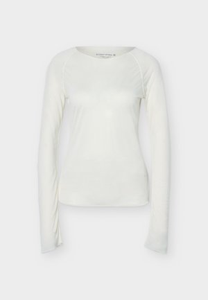 Hvid langærmet t-shirt med rund hals og raglanærmer, slim fit og glat stof.