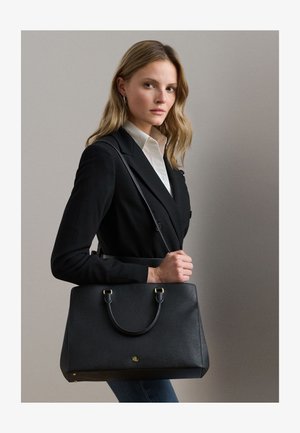 Lauren Ralph Lauren CROSSHATCH LEATHER LARGE HANNA SATCHEL - Geantă de mână - black