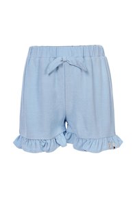 Lichtblauwe shorts van zachte stof, met een gerimpelde zoom, een elastische tailleband met een strik en een gestructureerde afwerking.