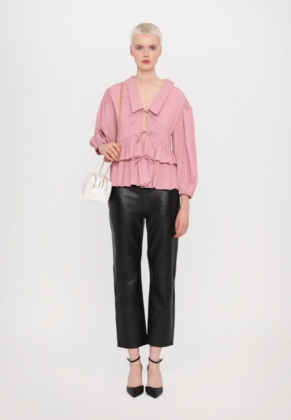 PLEATED BALLOON SLEEVE TIE - Blouse4