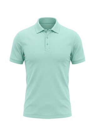 Lichtgroen poloshirt met korte mouwen, kraag en drie knopen op een witte achtergrond.