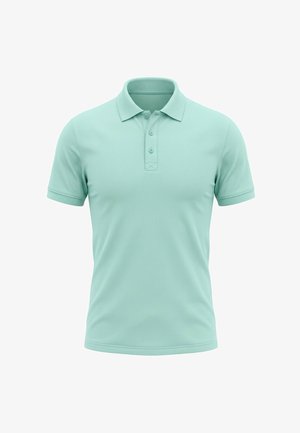Lichtgroen poloshirt met korte mouwen, kraag en drie knopen op een witte achtergrond.