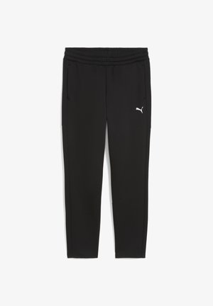 Pantaloni atletici negri dintr-un material neted, cu o talie elastică, buzunare laterale și un mic logo alb pe piciorul stâng.