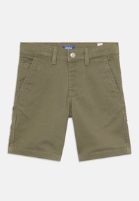 Olivgröna denimshorts med framknäppning, dragkedja och två sidofickor. Rakt snitt med sömnadsdetaljer och inga synliga mönster.