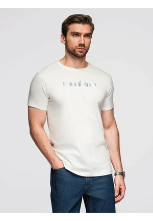 WITH EMBROIDERY ON THE CHEST  - T-shirt med print - white
