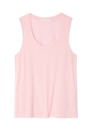 Light pink sleeveless top with a scoop neck; made from a soft, textured fabric; features a relaxed fit and minimal seams.