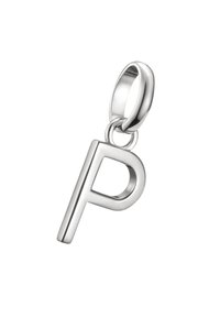 Ciondolo a forma di lettera "P" in argento con finitura lucida e un gancio di attacco circolare e liscio. Design semplice, leggero e elegante.