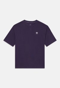 Jednoduché tmavo fialové tričko s krátkym rukávom značky Adidas s okrúhlym výstrihom a malým bielym logom Adidas na ľavej prsnej strane.