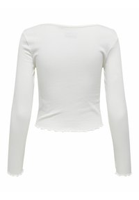 Witte langslijf cropped top met ribstof, een ronde halslijn en geschulpte zoomdetails, met een aansluitende pasvorm.