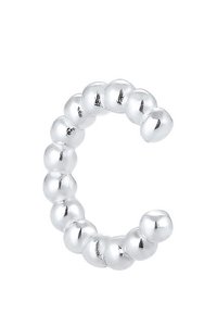 Anello circolare in argento composto da piccole perline lisce, con una superficie lucida e riflettente e una forma uniforme e arrotondata.