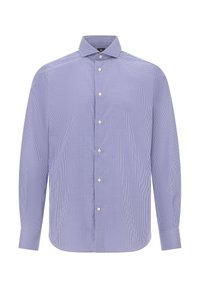 Blå och vit rutmönstrad långärmad skjorta i tyg med knäppning fram, krage och avslappnad passform. Har standard knappstängning.