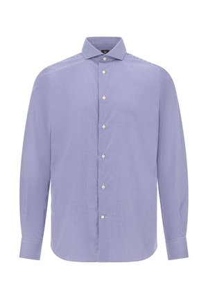 Blauw en wit geruite blouse met lange mouwen, gemaakt van stof met een knoopsluiting aan de voorkant, een kraag en een relaxte pasvorm. Voorzien van een standaard knoopsluiting.