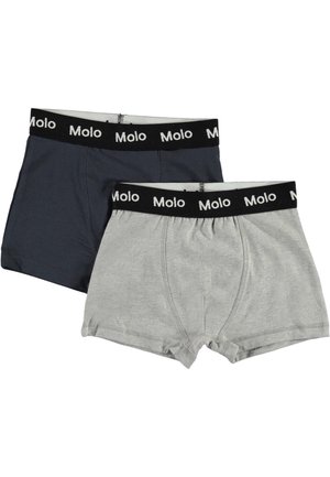 To par drengernes boxershorts i mørkegrå og lys grå, lavet af blødt stof. Begge modeller har sorte elastiske linninger med "Molo" logo.