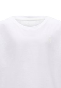 T-shirt bianco in cotone con scollatura rotonda e maniche corte. Presenta un logo in rilievo discreto di una tonalità più chiara nella zona del petto.