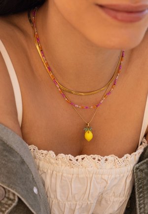 My Jewellery, CIAO NECKLACE WITH PINK AND ORANGE BEADS - Necklace - gold-coloured stainless steel