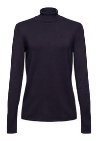 Donkerpaarse coltrui met lange mouwen, gemaakt van een zachte gebreide stof, met geribde accenten bij de halslijn en manchetten.