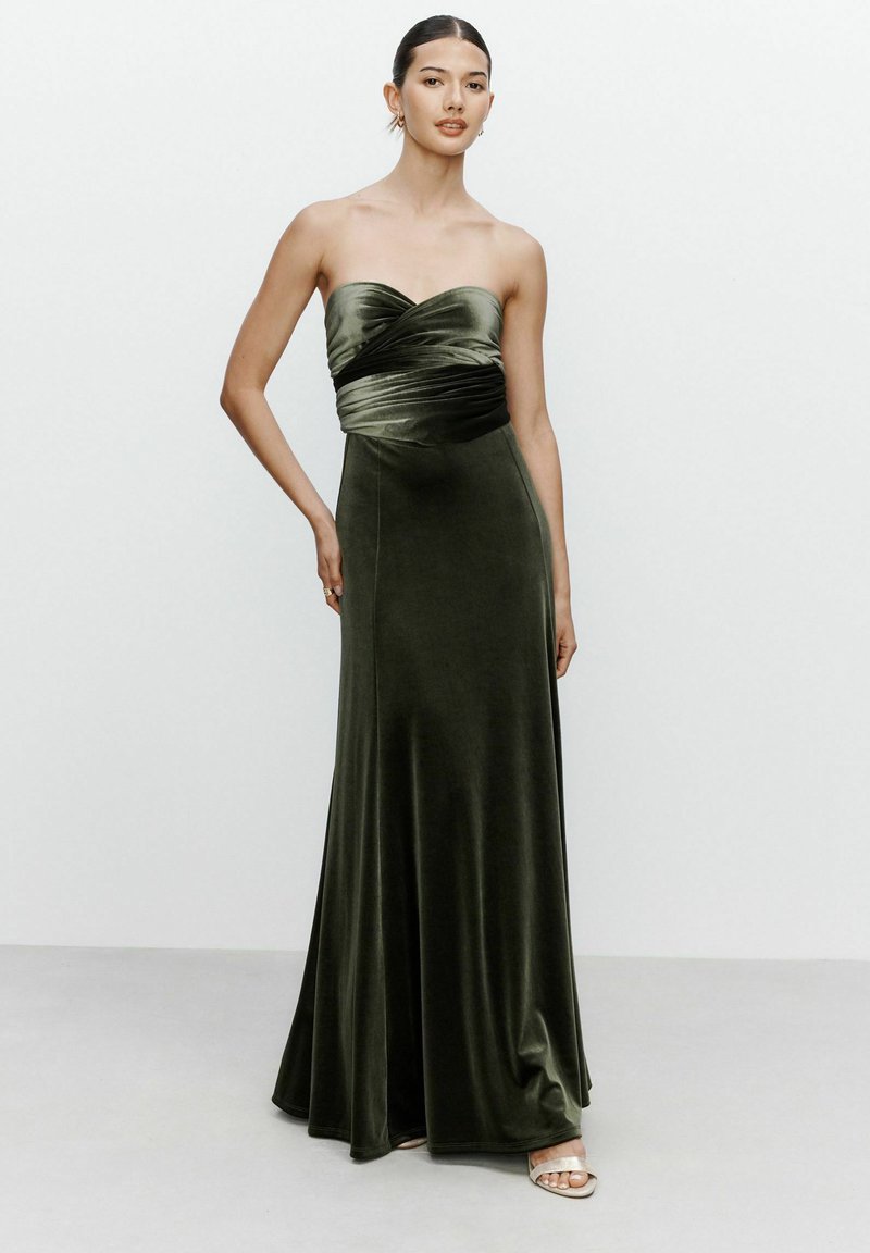 strapless open back dress Olive Green Satin Halter Neck Mini Dress main image 1