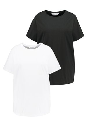 Deux t-shirts à col rond en noir et blanc. Manches courtes, fabriqués en coton doux, avec une coupe droite et un ajustement décontracté.