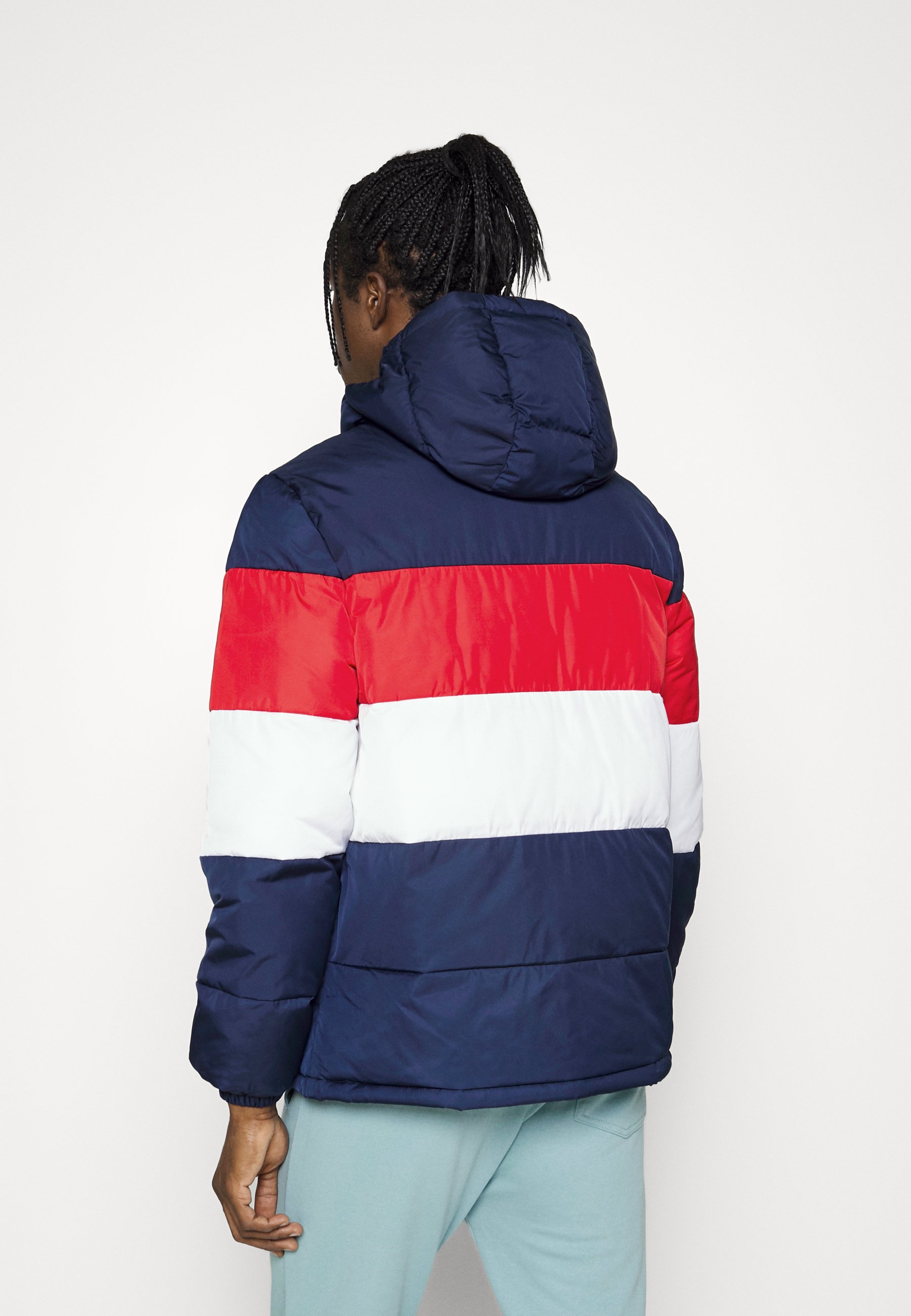 white red and blue jacket