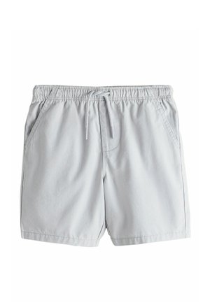 Hellgraue Badeshorts aus weichem Stoff. Verfügt über einen elastischen Bund, einen Kordelzugverschluss und zwei Seitentaschen. Klassisches Design.