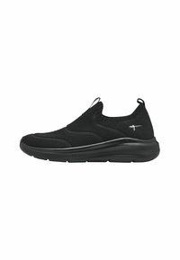Sneaker nera slip-on con tomaia in rete, design testurizzato, colletto imbottito, suola flessibile e dettagli riflettenti discreti sui lati.