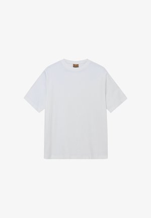 Hvid bomulds T-shirt med korte ærmer, rund hals og lige kant. Har et minimalistisk design uden synlige mønstre eller accenter.