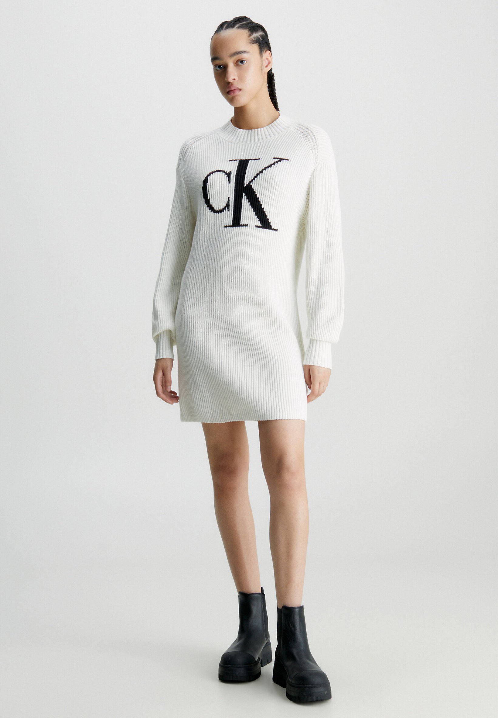 Klein Calvin - ivory/offwhite - Strickkleid INTARSIA Jeans CK