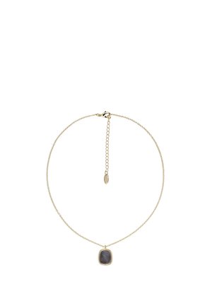 Collier délicat en chaîne d'or avec un pendentif rectangulaire en pierre gris foncé et un fermoir ajustable avec une chaîne d'extension.