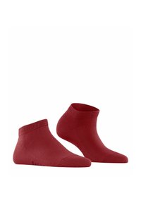 Czerwone skarpetki do kostek, wykonane z gładkiego, elastycznego materiału. Posiadają dopasowany, prążkowany mankiet oraz bezszwowy palec dla wygody.
