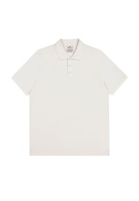 Kurzärmliges Poloshirt aus off-white Baumwolle, mit klassischem Kragen, drei Knöpfen und kleinem gesticktem Logo auf der linken Brust.