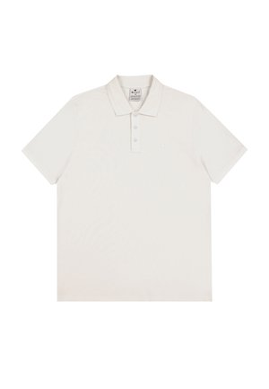 Polo à manches courtes en coton blanc cassé, doté d'un col classique, d'une patte de boutonnage à trois boutons et d'un petit logo brodé sur la poitrine gauche.