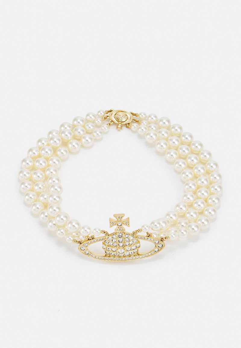 Vivienne Westwood THREE ROW PEARL BAS RELIEF CHOKER - Κολιέ - gold-coloured/pearl/crystal