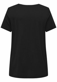 T-shirt noir à manches courtes avec une coupe décontractée, col rond et en tissu coton doux. Design simple sans motifs ni accents.