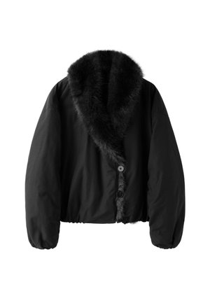 Stradivarius, PADDED SHAWL NECK FAUX FUR JACKET - Zimná bunda - black