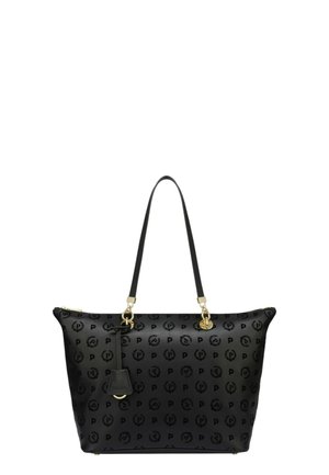 Borsa a tracolla nera realizzata in materiale testurizzato, caratterizzata da un delicato motivo logo, accenti in hardware dorato e doppie spalline. Chiusura con zip.