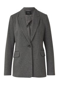 Grijze pinstripe blazer met één knoop, notch revers, klepzakken en een gladde voering.