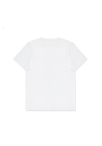 Biała koszulka z krótkim rękawem wykonana z gładkiej bawełny, z okrągłym dekoltem i bez widocznych logo lub wzorów z tyłu.