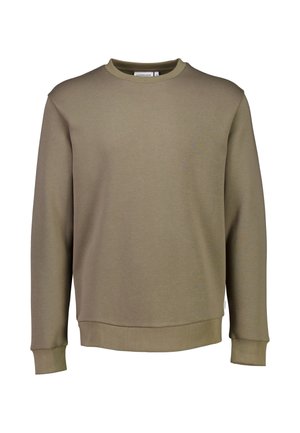 Sudadera verde oliva con cuello redondo, puños y dobladillo acanalados. Confeccionada en un tejido suave y texturizado con detalles mínimos.