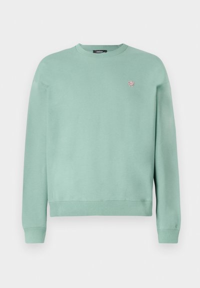 Hele roheline dressipluus pehmest kangast, ümmarguse kaelusega, pika varrukaga ja väikese embleemiga vasakul rinnal. Ribiknad ja alläär.