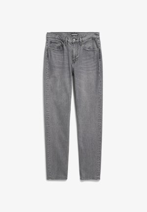 Grijze spijkerbroek van denim met een rechte pijp, vijf zakken, subtiele vervaging en een rits. Kenmerkt zich door contrasterende stiksels en een gebrandmerkte tailleband.