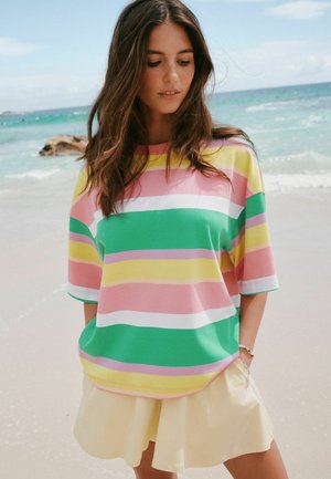 Next, OVERSIZED CREW NECK - Print T-shirt - pink green yellow stripe