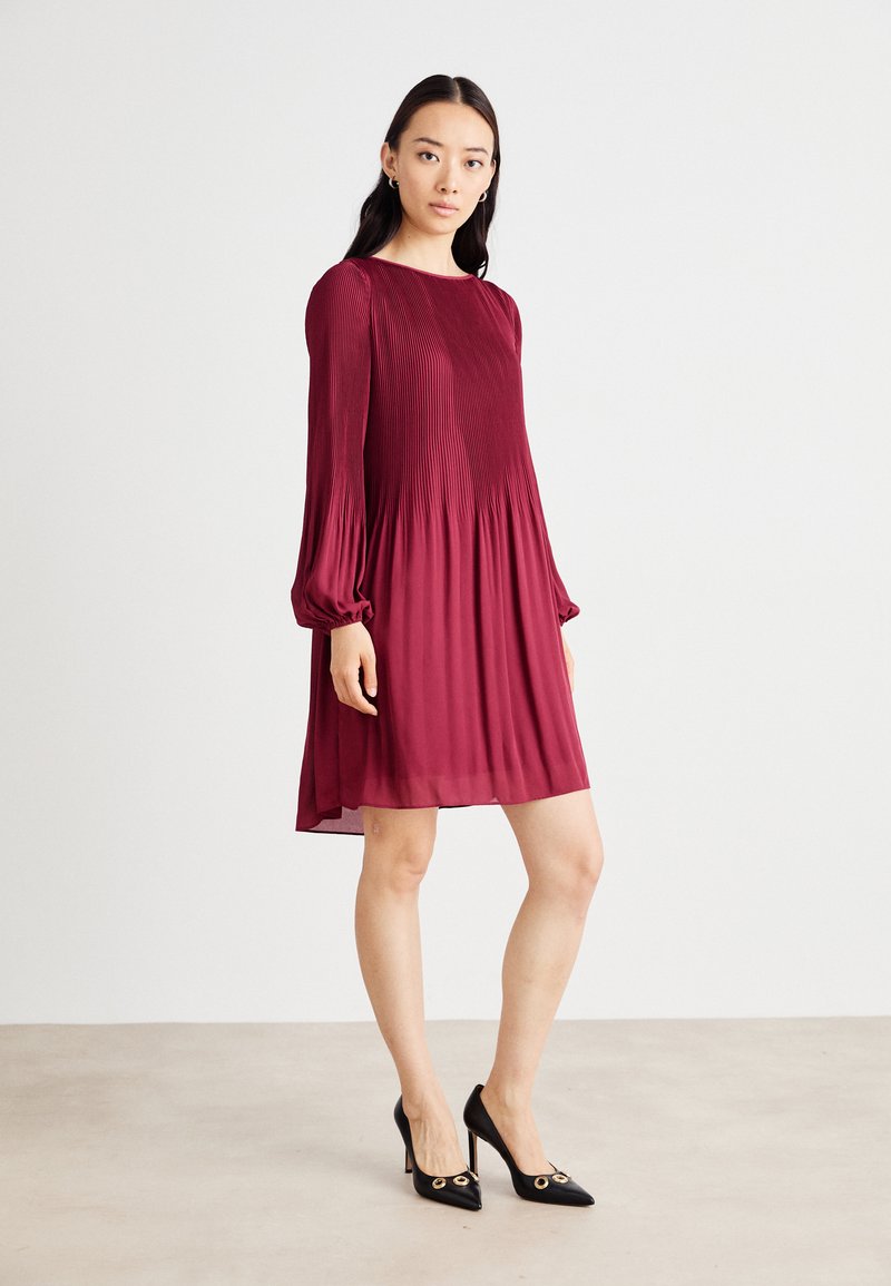 boss burgundy dress BOSS - Mixed-material dress with pliss skirt