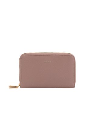 Pink zippered wallet by Carpisa, made of textured material with a smooth finish. Features a gold-tone hardware accent and logo.