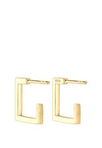 Guldfarvede firkantede hoop øreringe med et slankt, geometrisk design og poleret finish. Markeret med "925", der indikerer sterlingsølv.