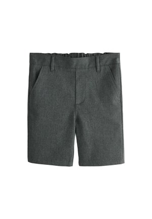 Graue Shorts aus einem strukturierten Stoff, mit einem flachen Bund, zwei Seitentaschen und einem geraden Beinschnitt.